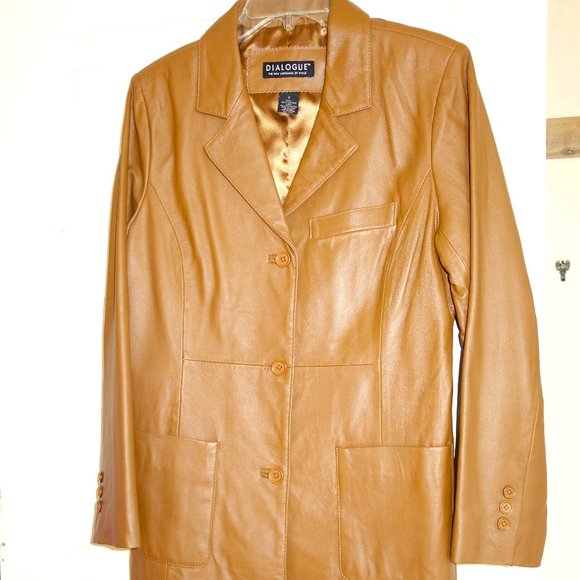 Dialogue Tan Lamb Leather Fully Lined 3 Button Blazer Size Small - Picture 1 of 7